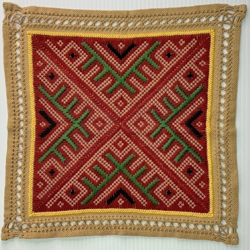 Woven Fabric Table Square Red Vintage Global Decor Boho 10